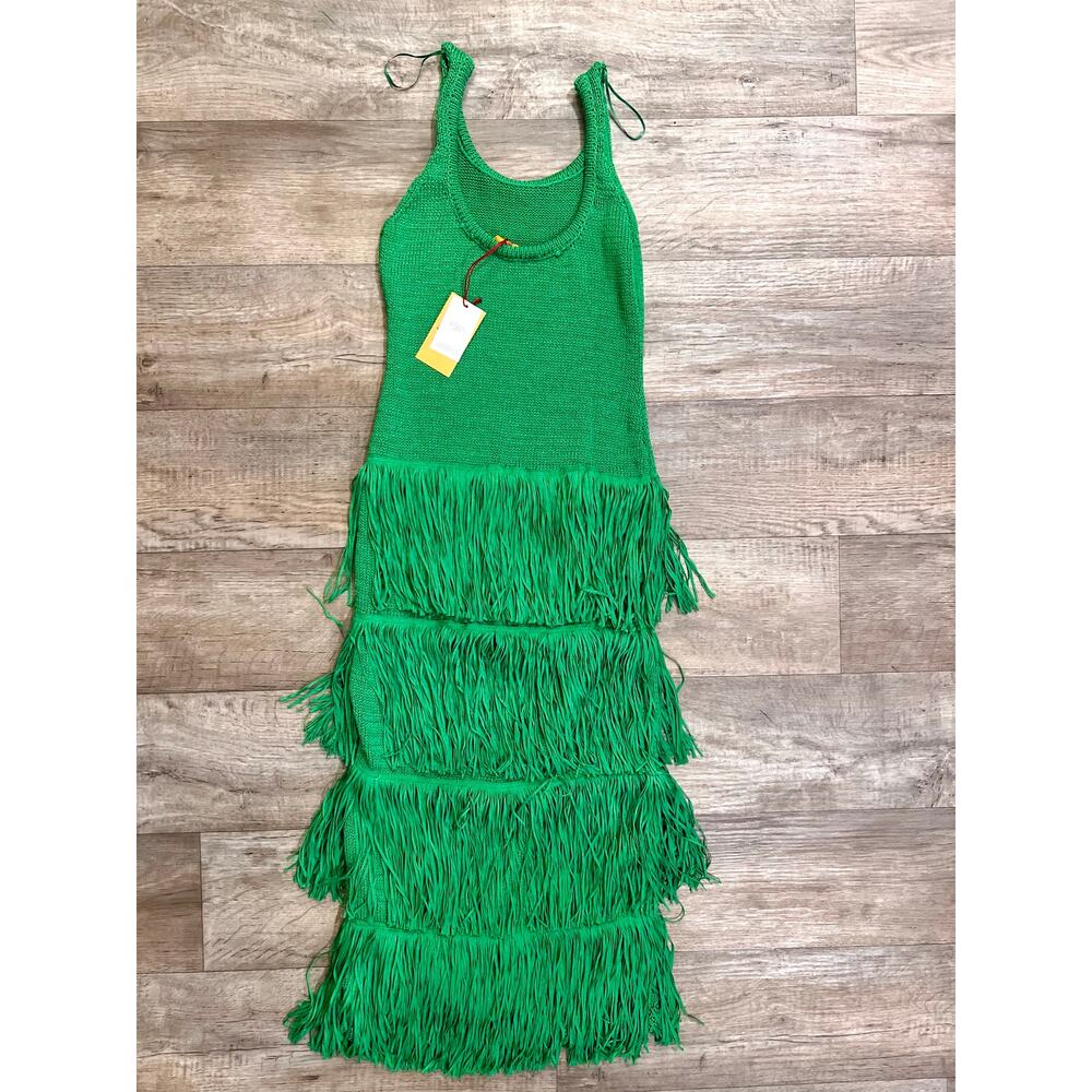 Mango Bright Green Tiered Fringe Maxi Dress - Picture 16 of 16